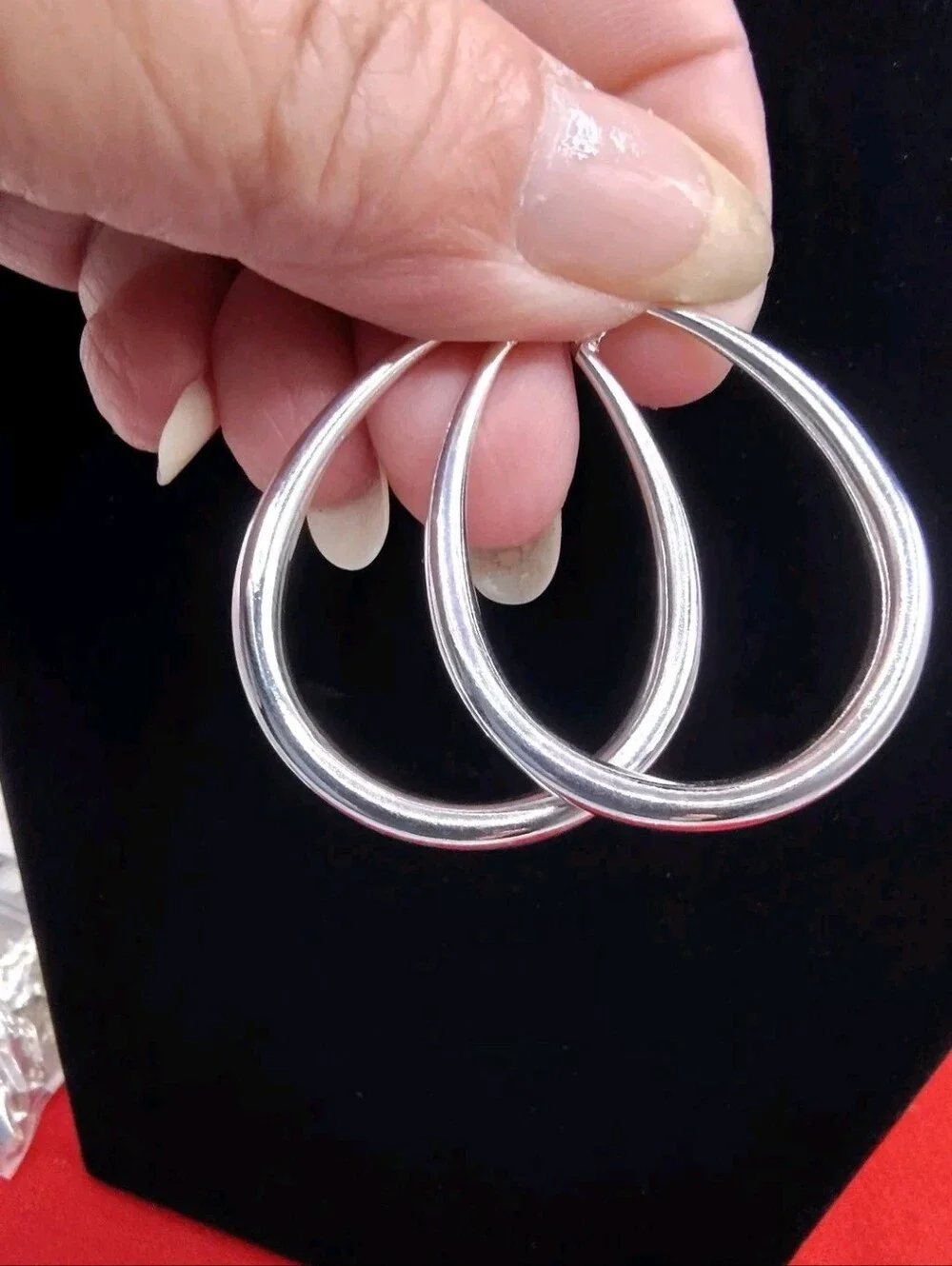 925 Sterling Silver Puffy Oval Hoop Earrings High Polish NWT